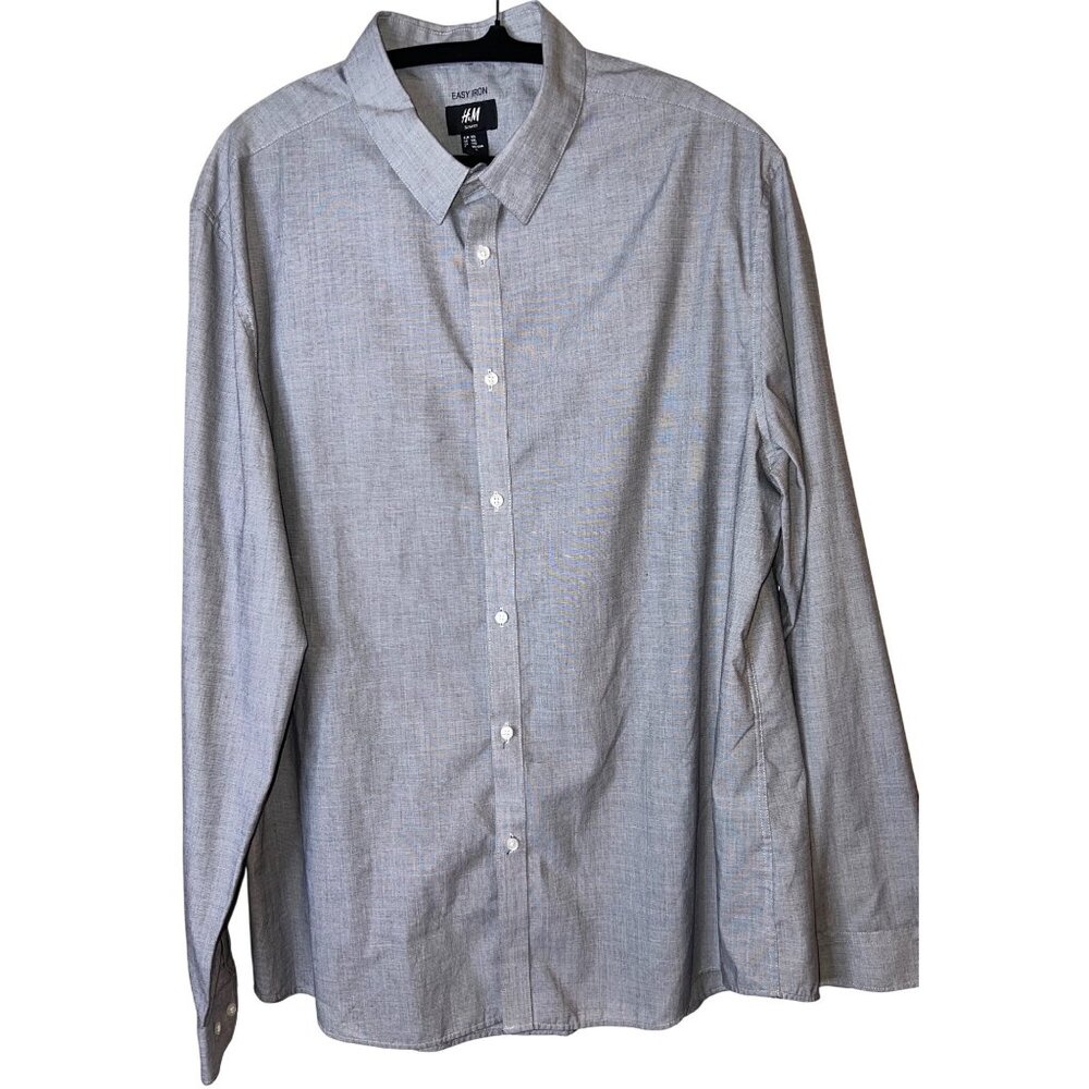 H&M Mens Slim Fit Easy Iron Gray Button-Up Shirt Long Sleeve Extra Buttons 2XL